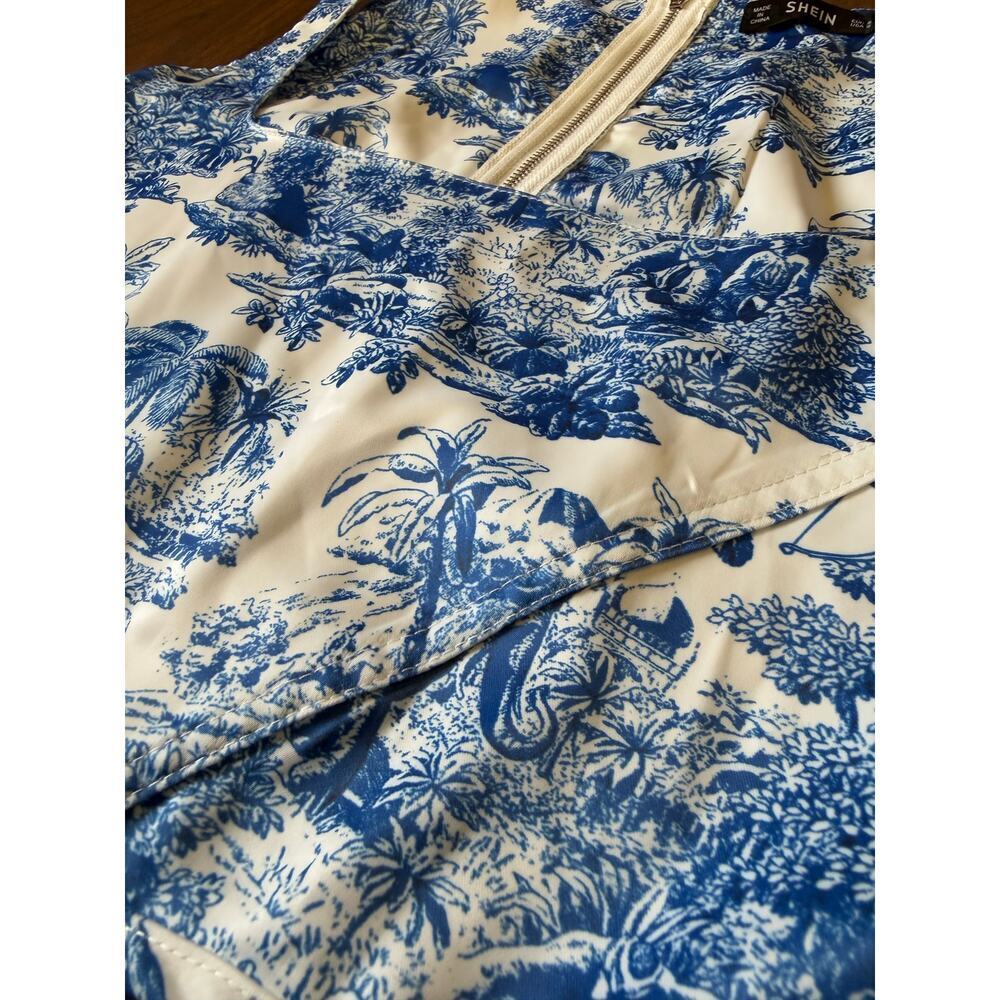 shein corset style top blue cherub design full zip back womens small - Picture 4 of 6